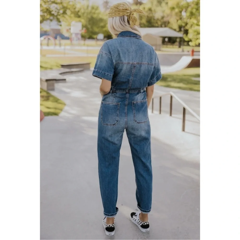 Free People Marci Denim Jumpsuit Coveralls Overalls Blue Jean Size Small - Picture 5 of 13
